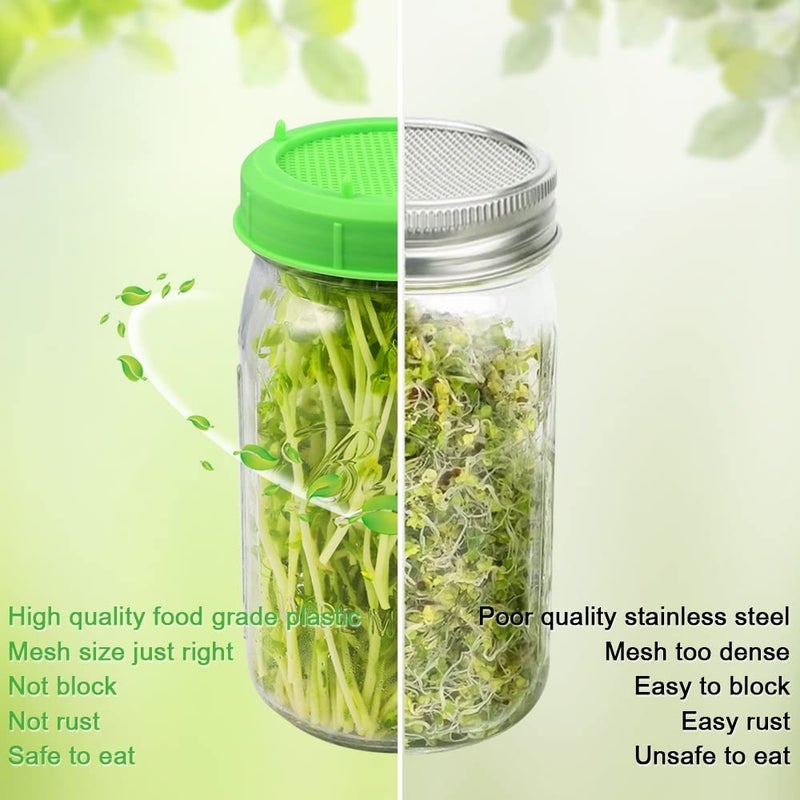 Amytalk 12 Pack Plastic Sprouting Lids for 86mm Wide Mouth Mason Jars, Sprouting Strainer Lid for Canning Jars, Suit for Grow Bean Sprouts, Alfalfa, Salad Sprouts etc - Image 3